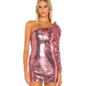 MAJORELLE PINK SEQUIN MINI DRESS EVENING PARTY ONE SHOULDER XXS